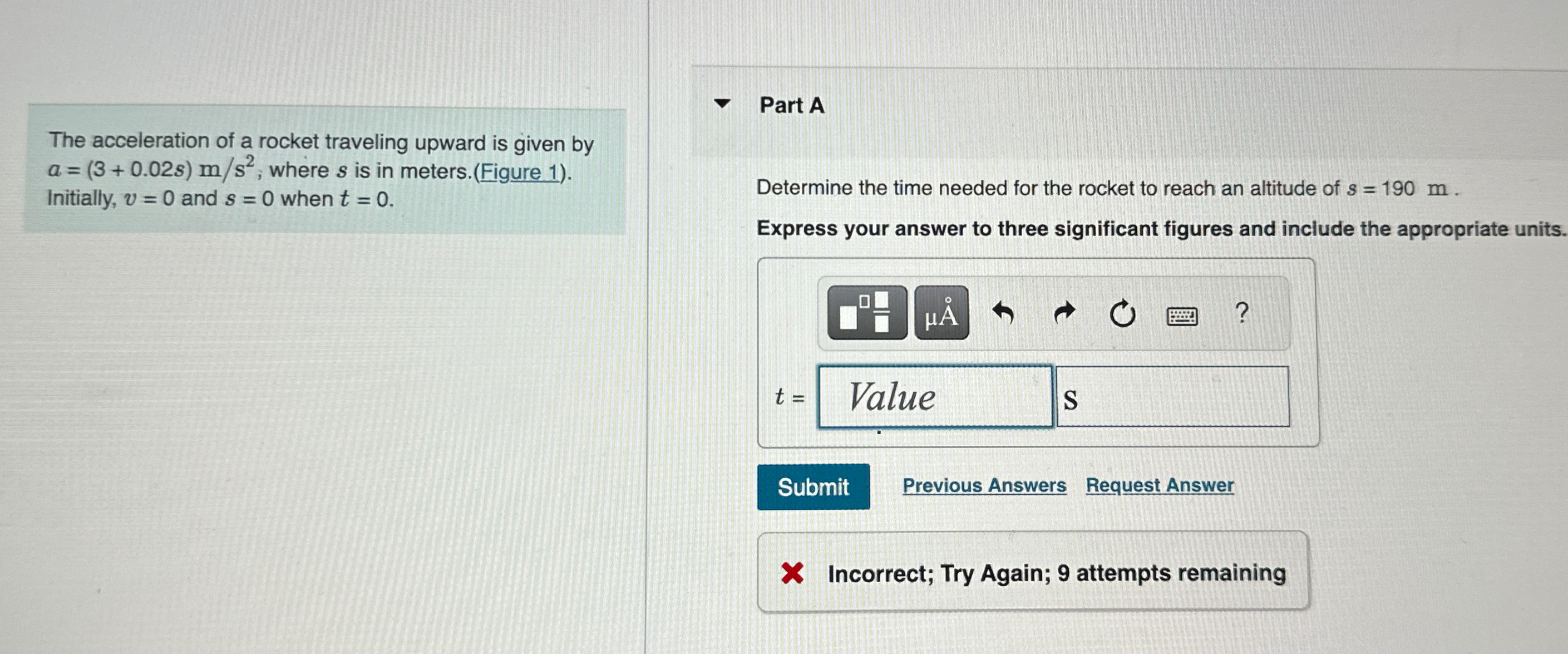 The acceleration of a rocket traveling upward is