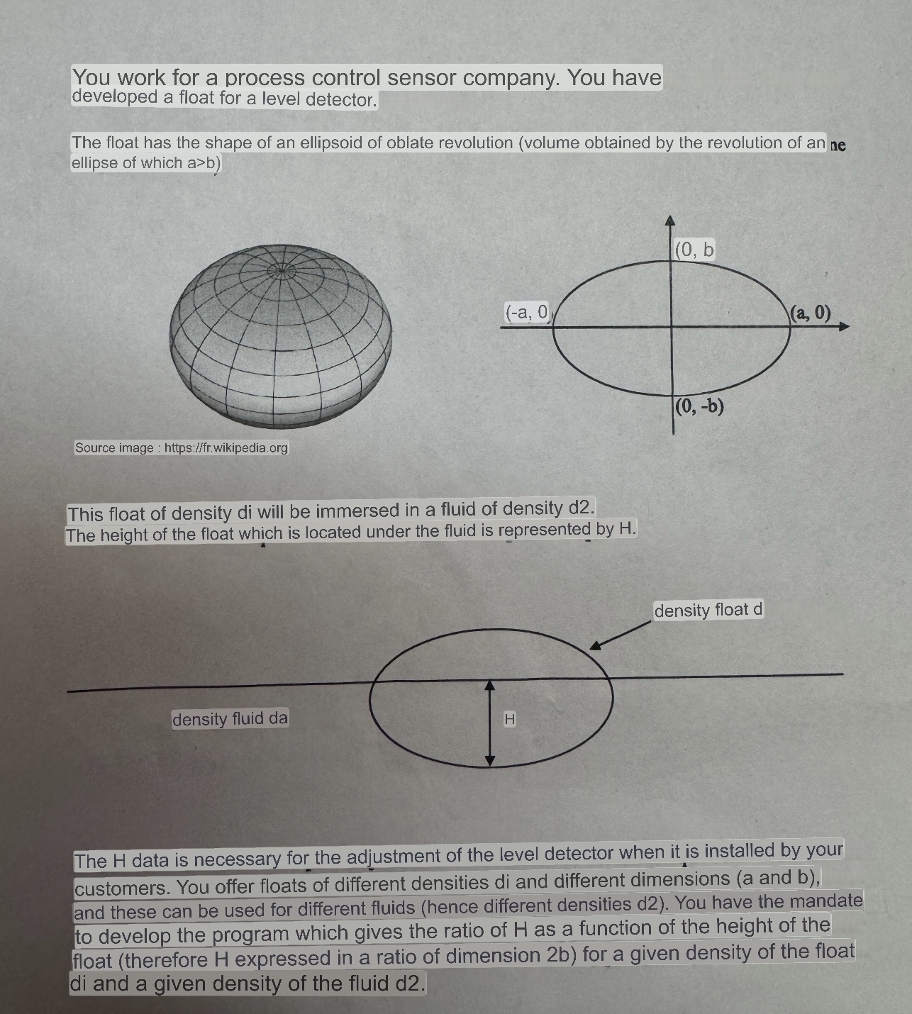 You work for a process control sensor company.