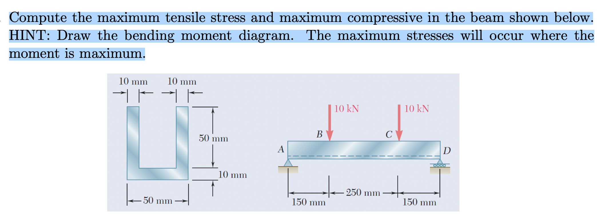 Compute the maximum tensile stress and maximum