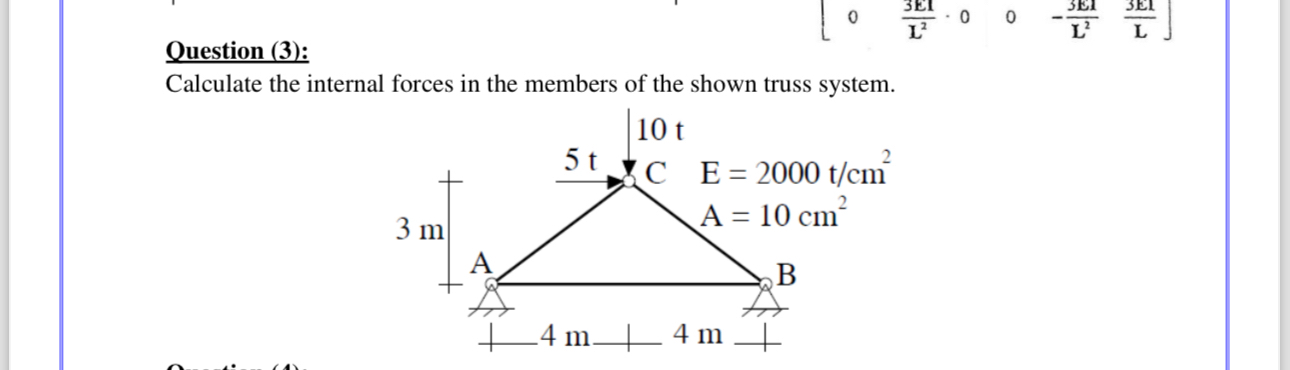 Calculate the internal forces in the members of