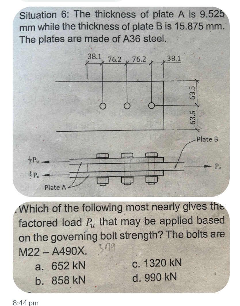 Situation 6 : The thickness of plate A is 9 . 5 2