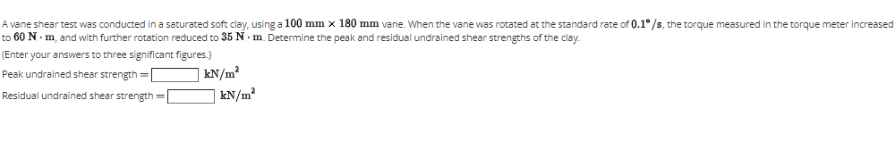 A vane shear test was conducted in a saturated