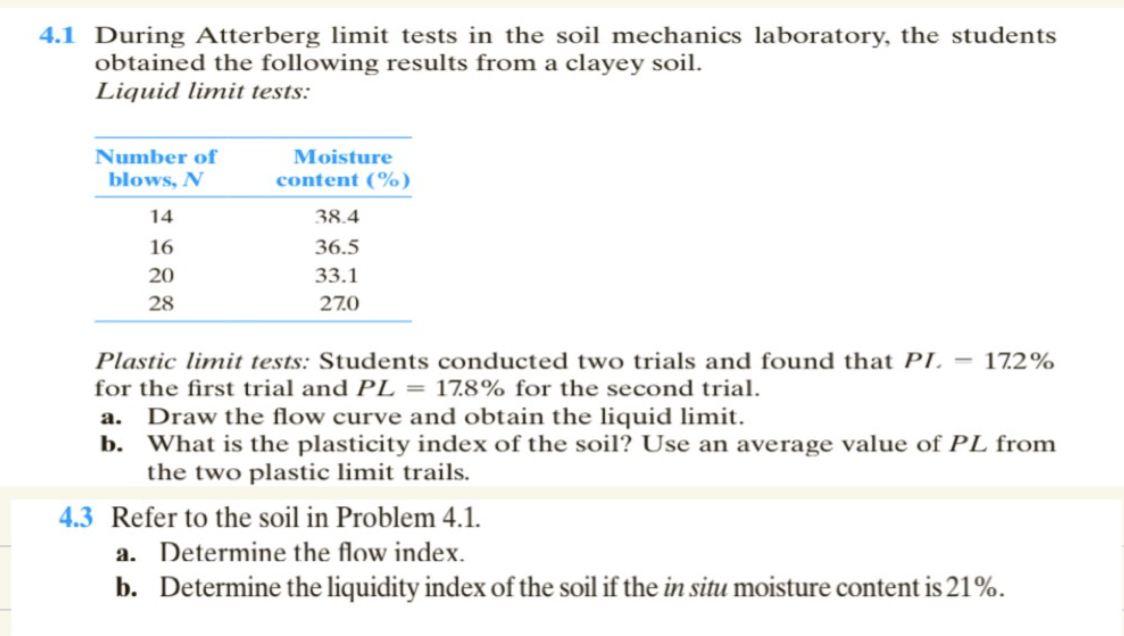 4 . 3 Refer to the soil in Problem 4 . 1 . a .