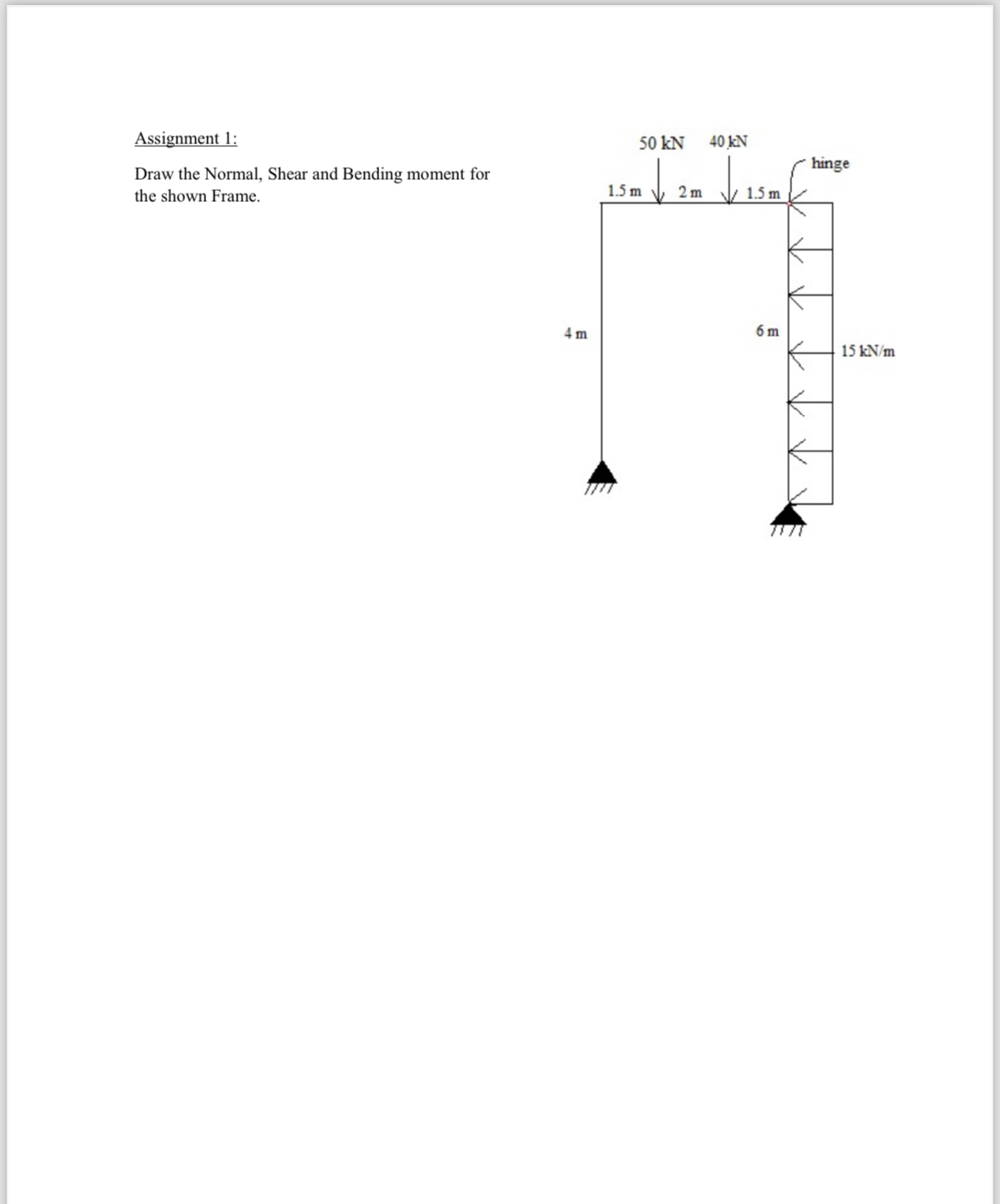 Assignment 1 : Draw the Normal, Shear and Bending