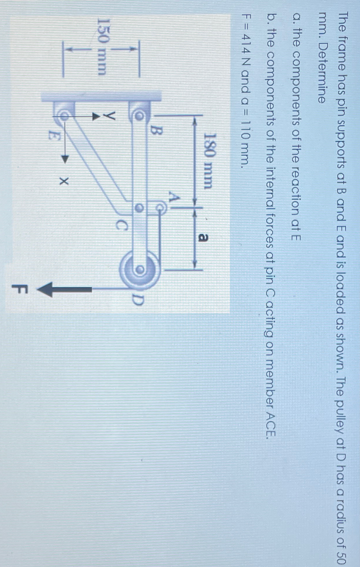 The frame has pin supports at B and E and is
