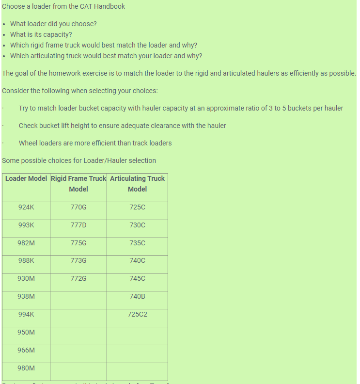 6 . 1 ) Choose a loader from the CAT Handbook