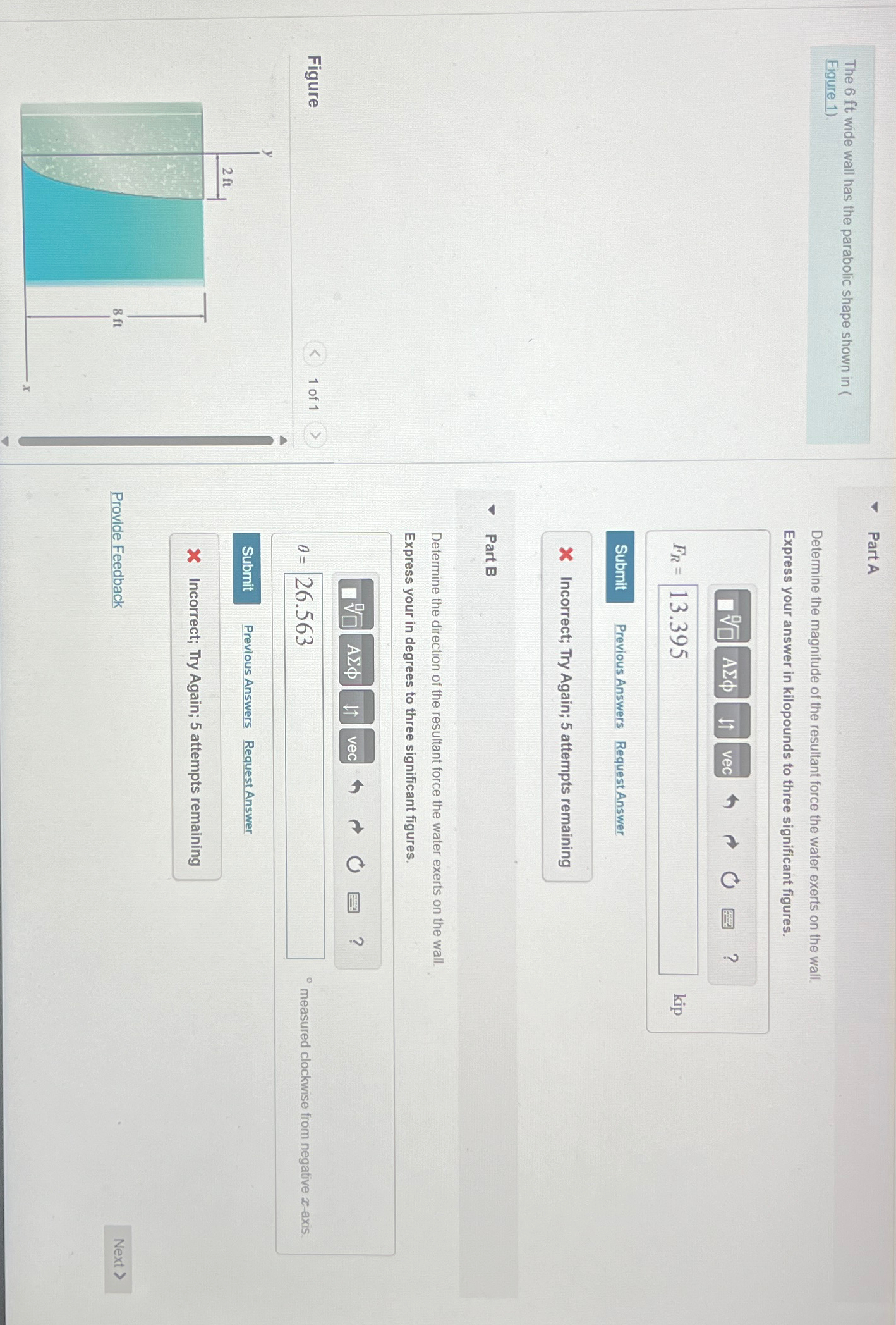 The 6 f t wide wall has the parabolic shape shown