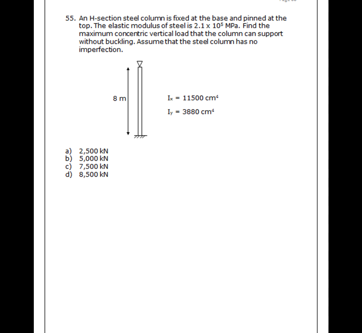 An H - section steel column is fixed at the base