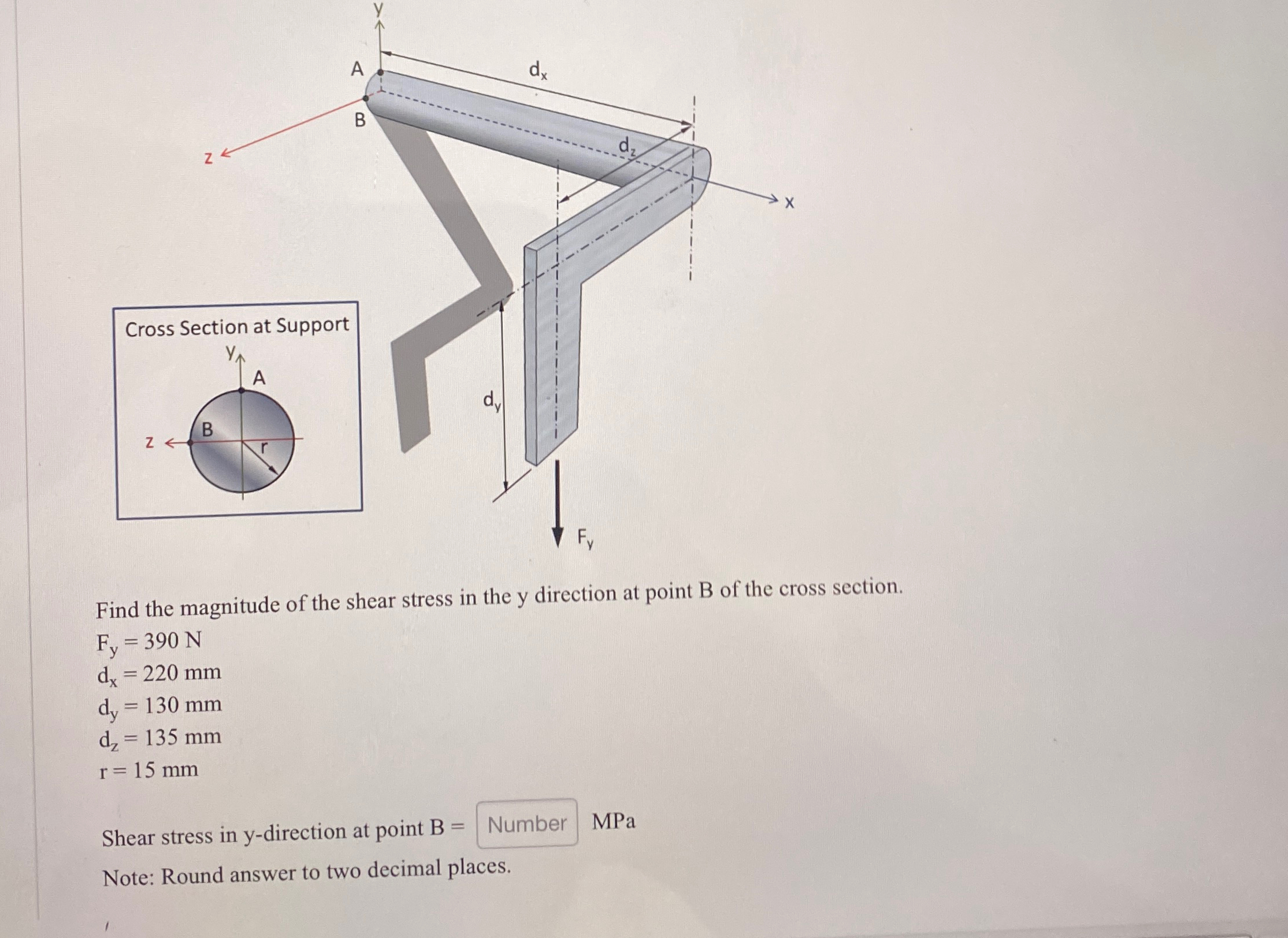 Find the magnitude of the shear stress in the y