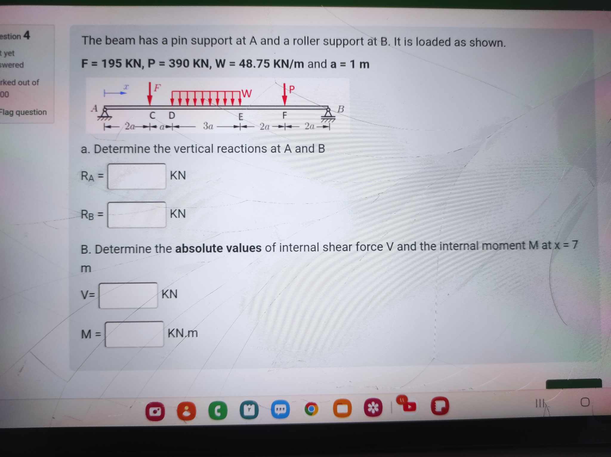 The beam has a pin support at A and a roller