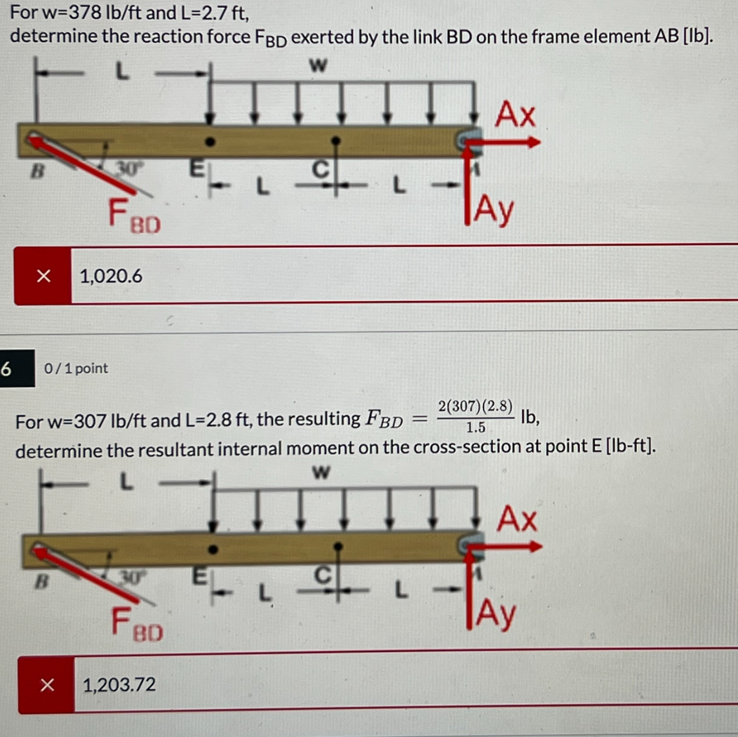 6 0 / 1 point For w = 3 0 7 l b f t and L = 2 . 8