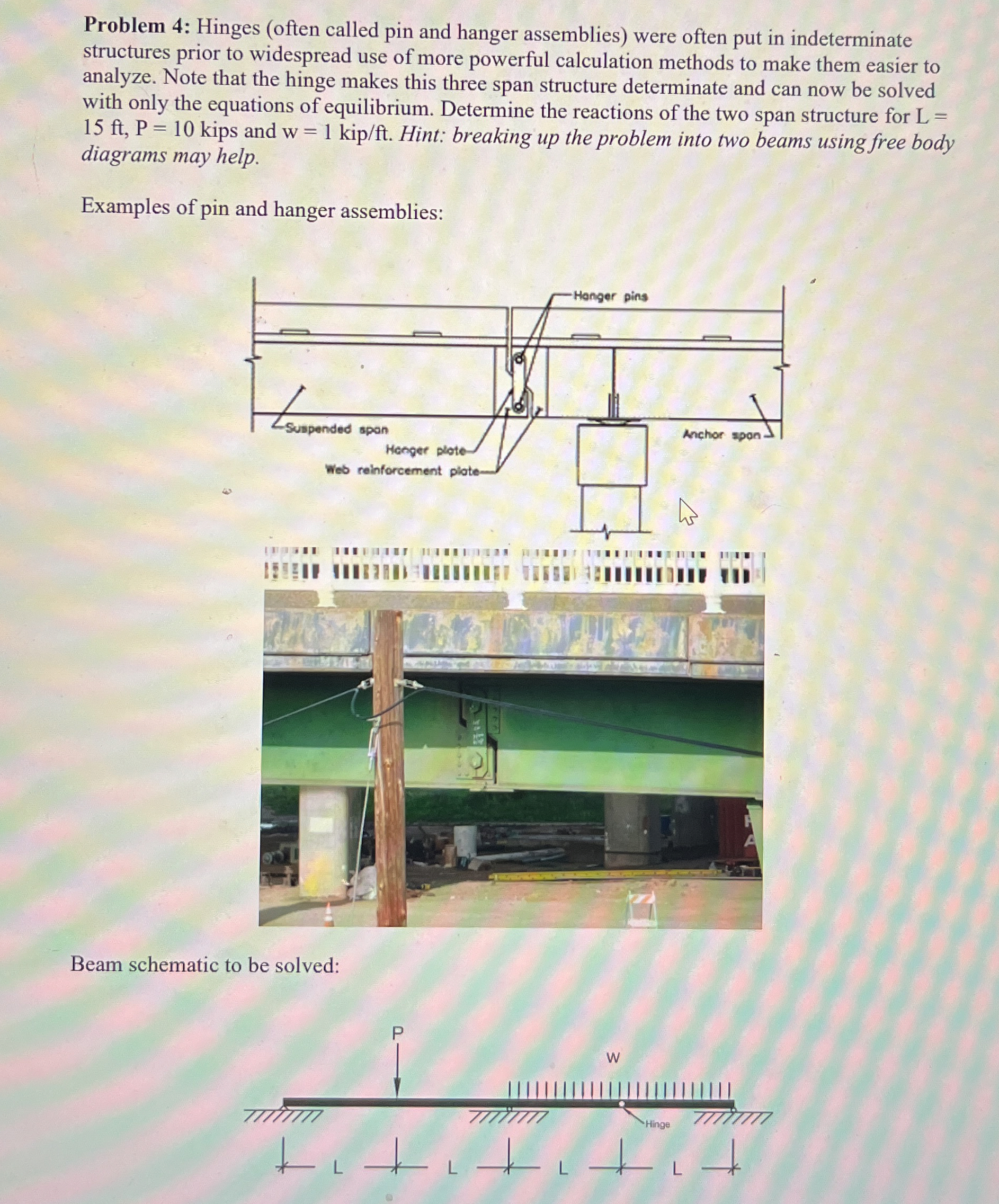 Problem 4 : Hinges ( often called pin and hanger
