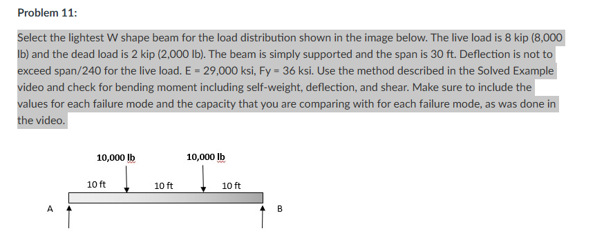 Select the lightest W shape beam for the load