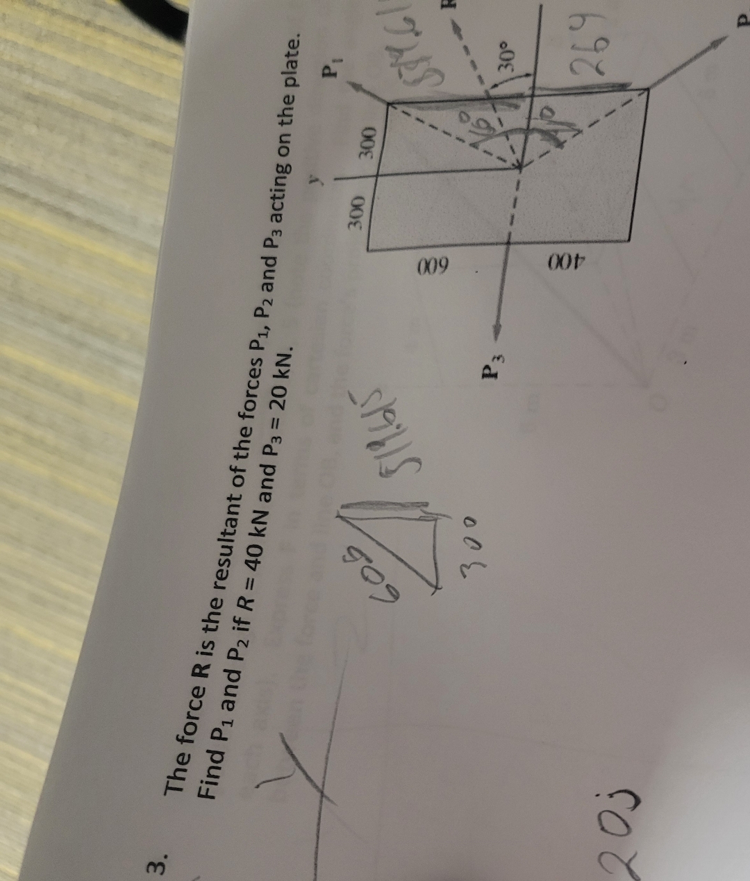 Find P 1 and P 2 if R = 4 0 k N and P 3 = 2 0 k N