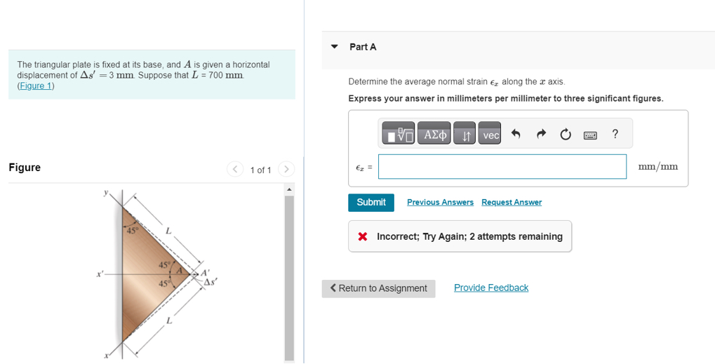 The triangular plate is fixed at its base, and A