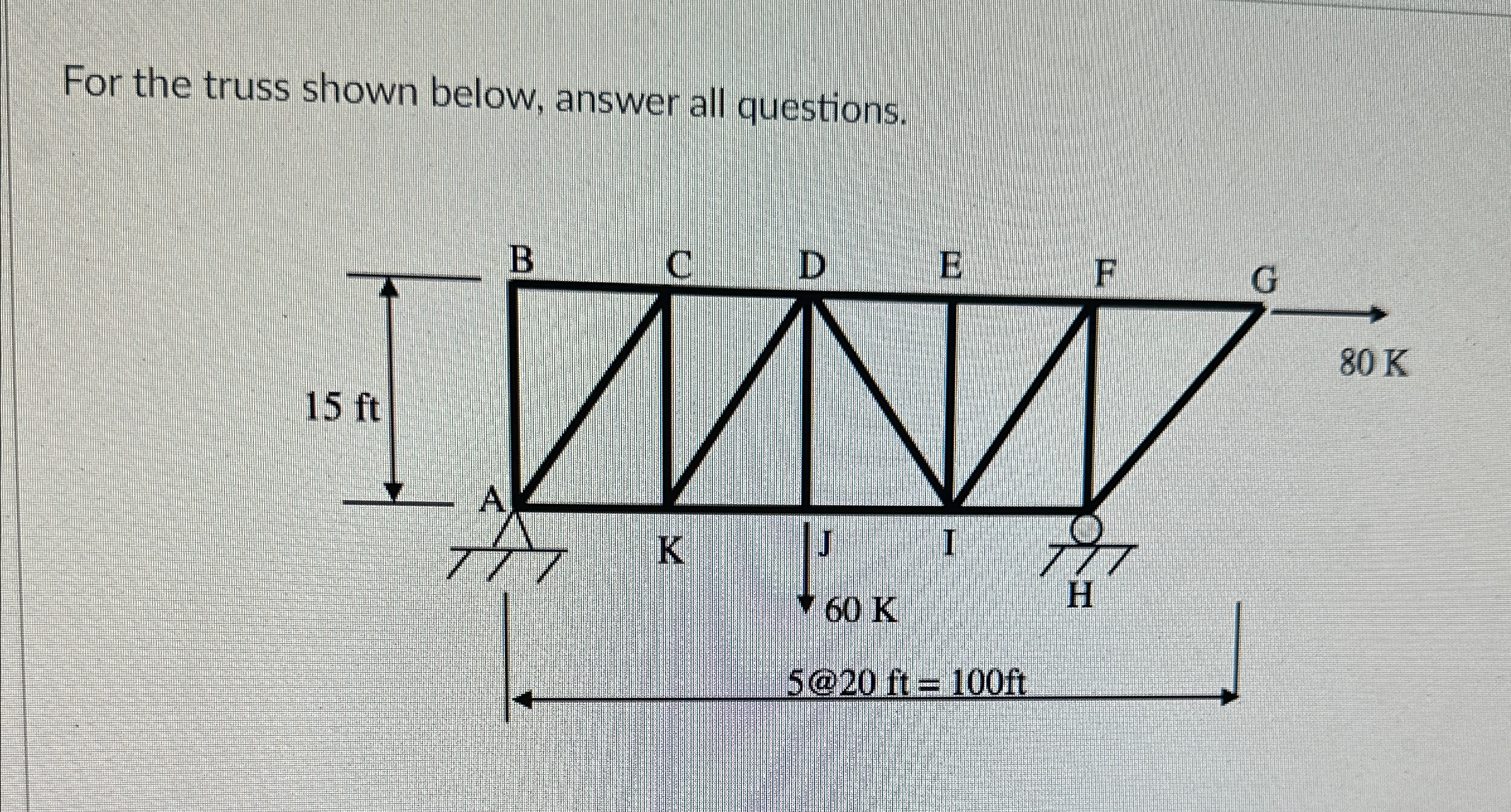 For the truss shown below, answer all questions.