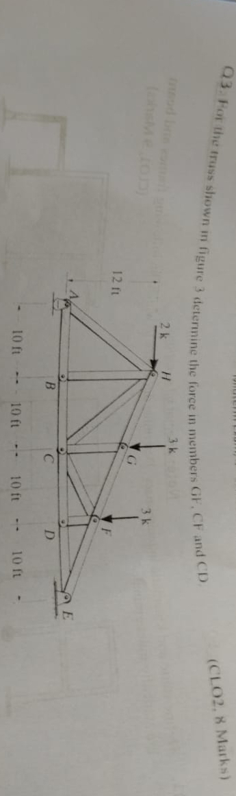 Q 3 . For the truss shown in figure 3 determine