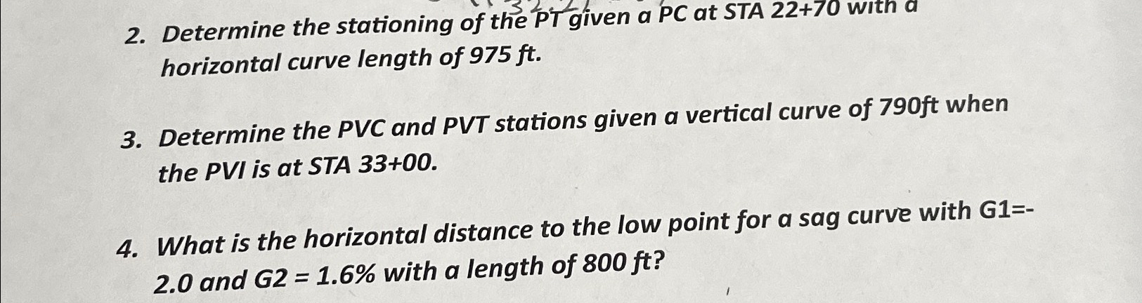 Determine the stationing of the PT given a PC at
