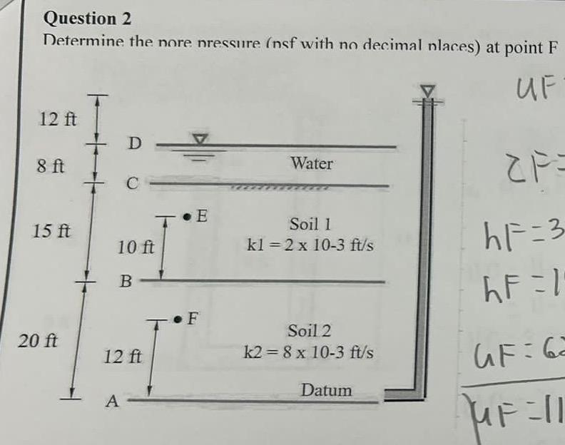 Question 2 Determine the Por Pressure ( n sf with