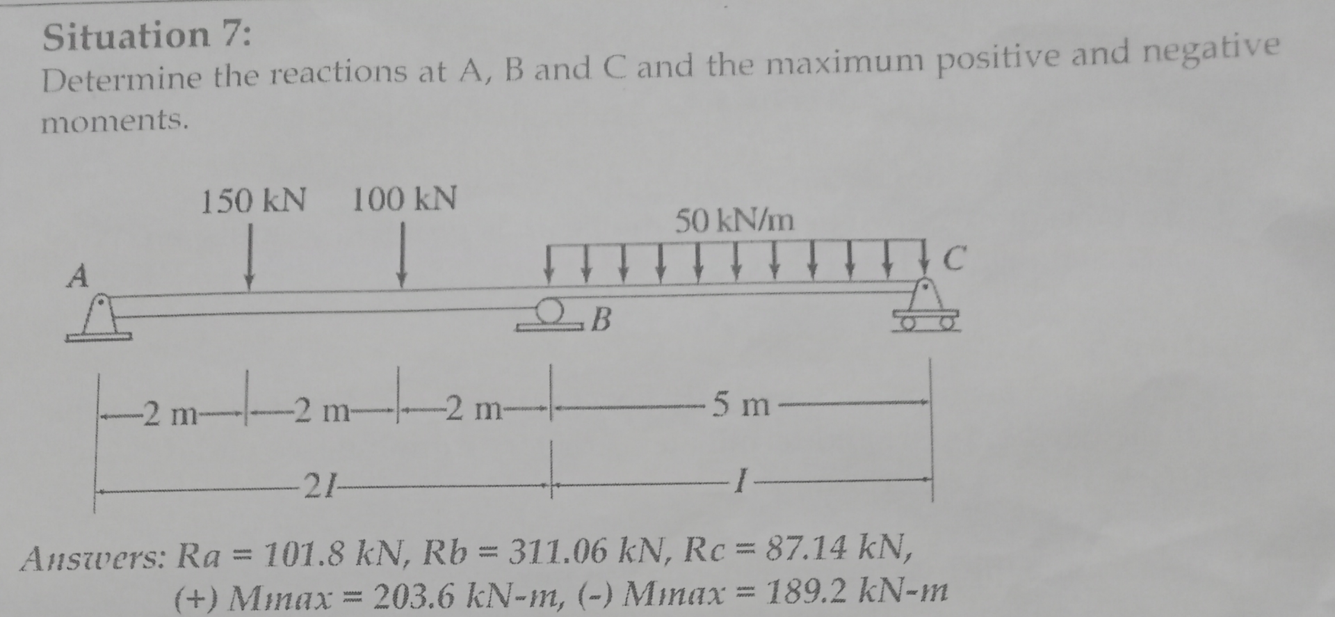 Situation 7 : Determine the reactions at A , B