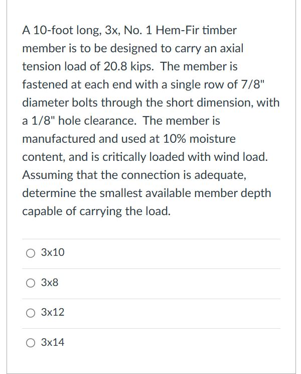 A 1 0 - foot long, 3 x , No . 1 Hem - Fir timber