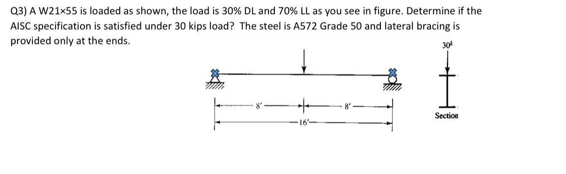 Q 3 ) A W 2 1 5 5 is loaded as shown, the load is