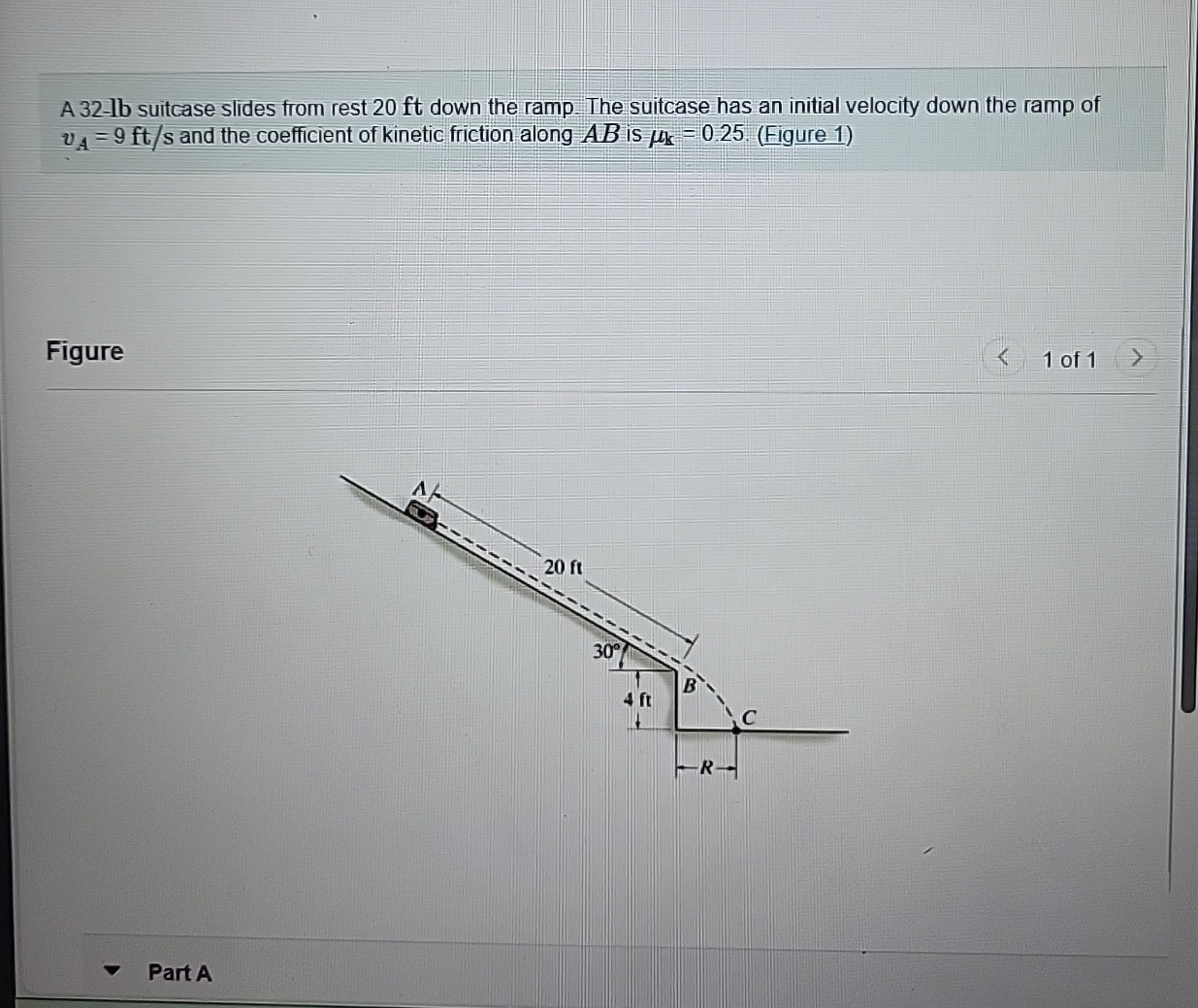 A 3 2 - l b suitcase slides from rest 2 0 f t