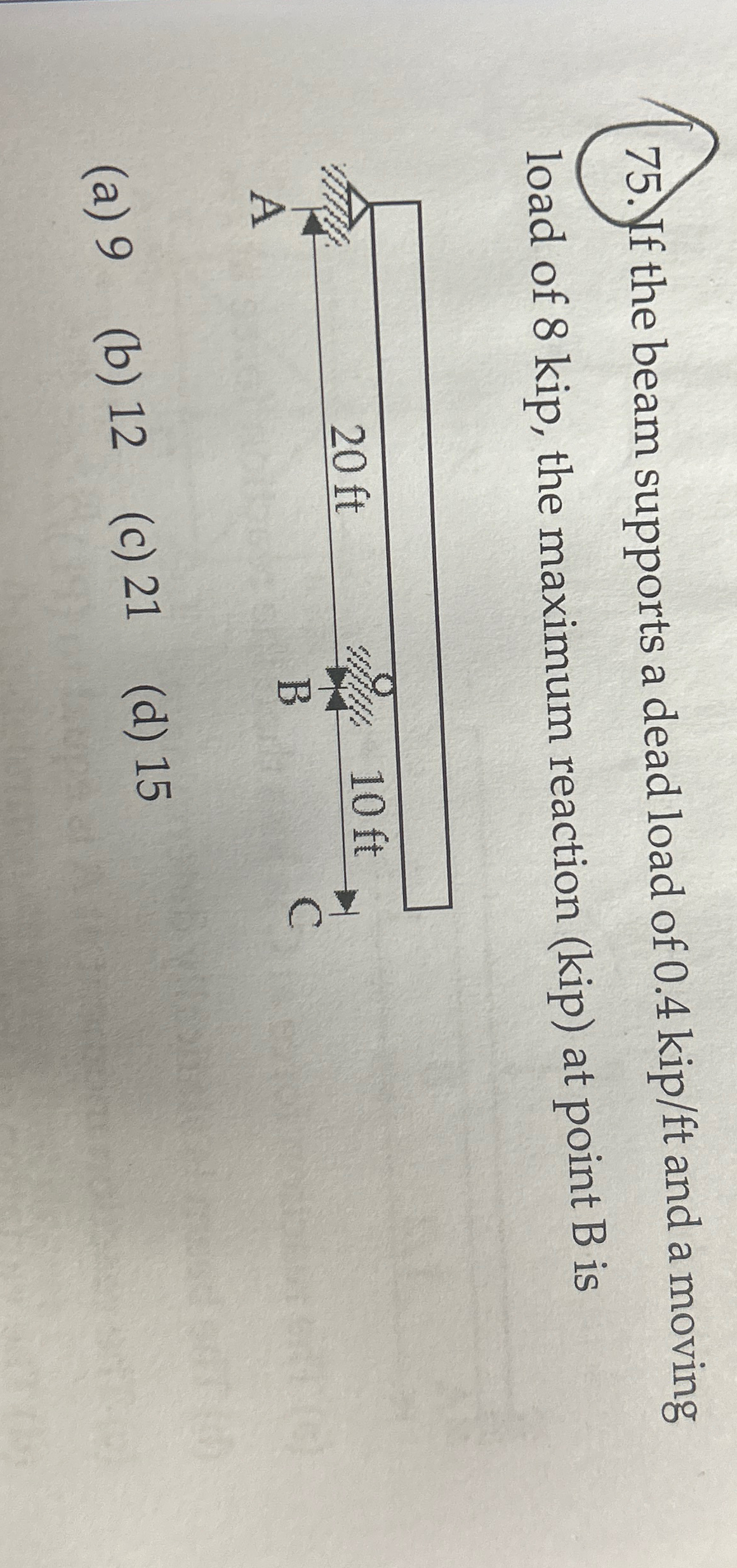 ff the beam supports a dead load of 0 . 4 k i p f