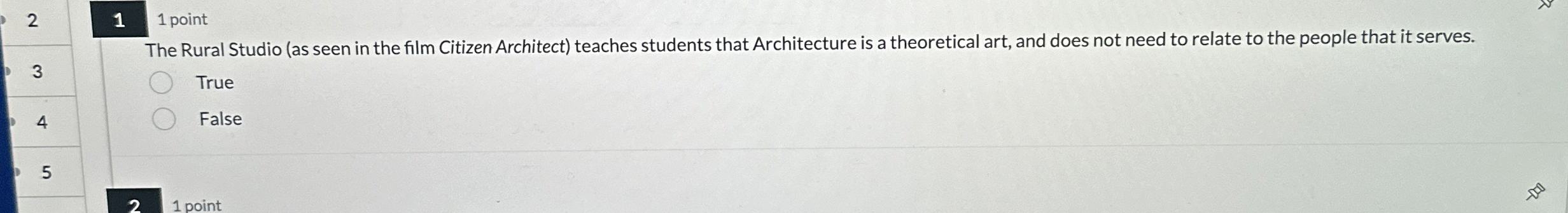 1 1 point The Rural Studio ( as seen in the film