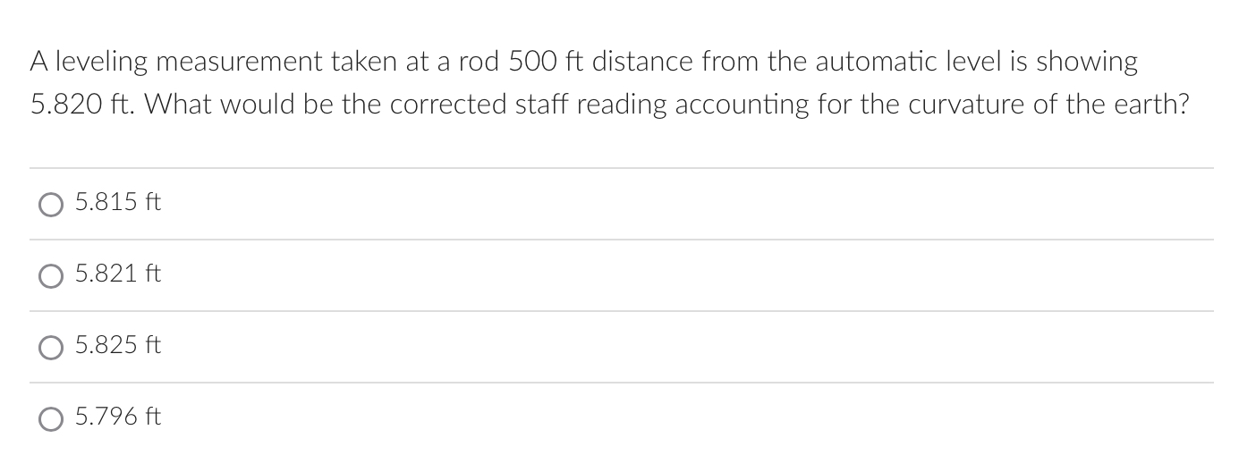 A leveling measurement taken at a rod 5 0 0 f t