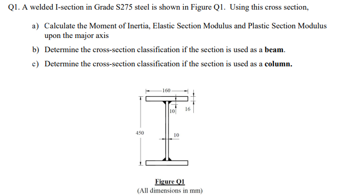 Q 1 . A welded I - section in Grade S 2 7 5 steel
