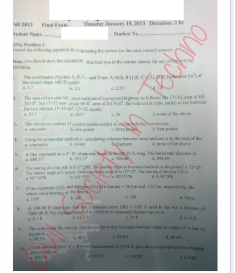 all 2 0 1 3 Final Fxam * Thusday January 1 5 , 2