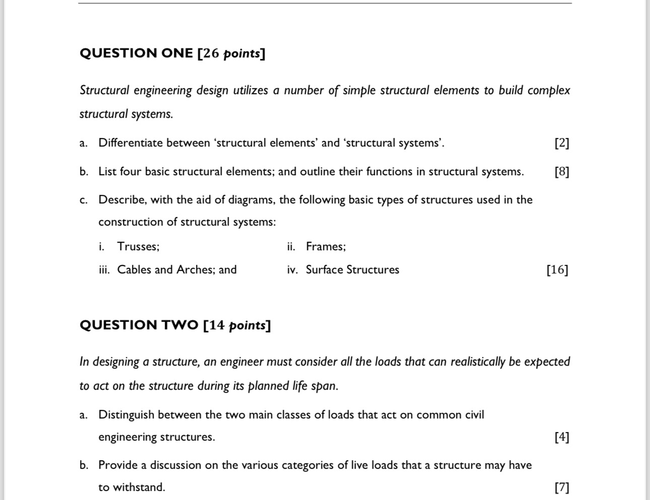 QUESTION ONE [ 2 6 points ] Structural