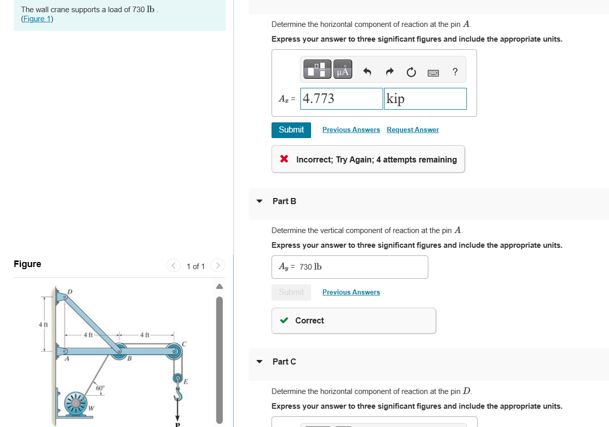 The wall crane supports a load of 7 3 0 l b (