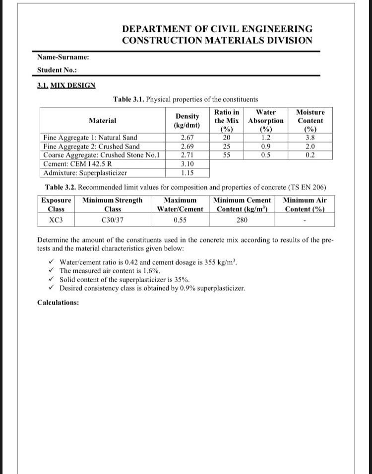 DEPARTMENT OF CIVIL ENGINEERING CONSTRUCTION