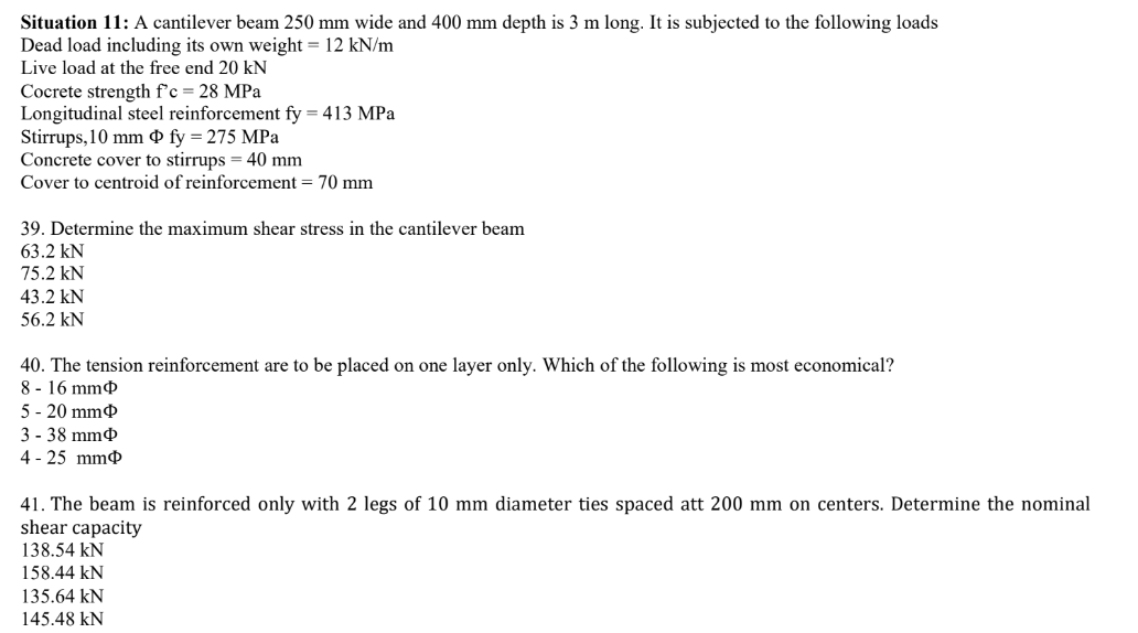 Situation 1 1 : A cantilever beam 2 5 0 m m wide