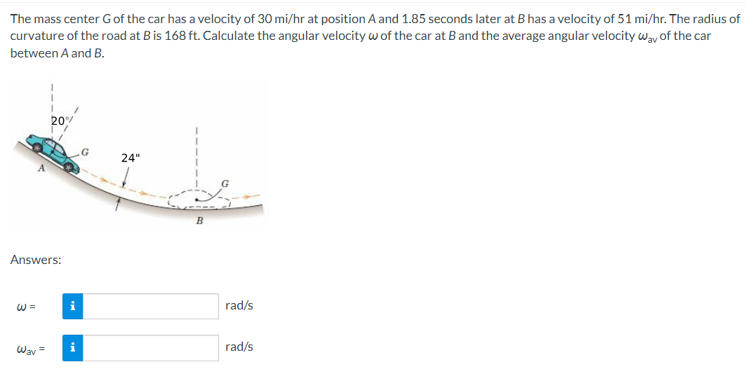 The mass center G of the car has a velocity of 3