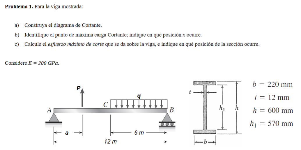 Problema 1 . Para la viga mostrada: a ) Construya