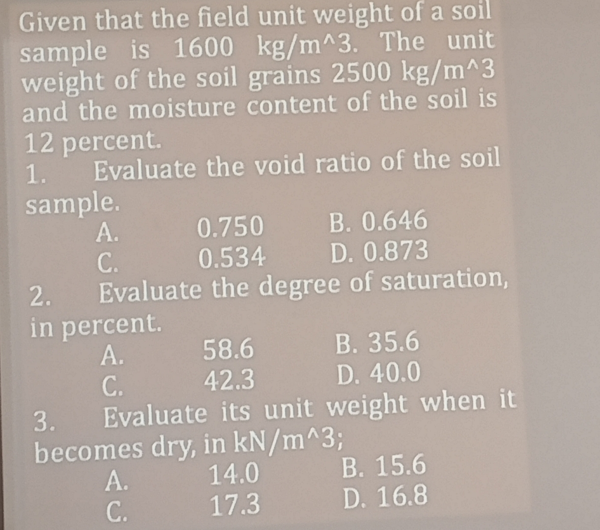 Given that the field unit weight of a soil sample