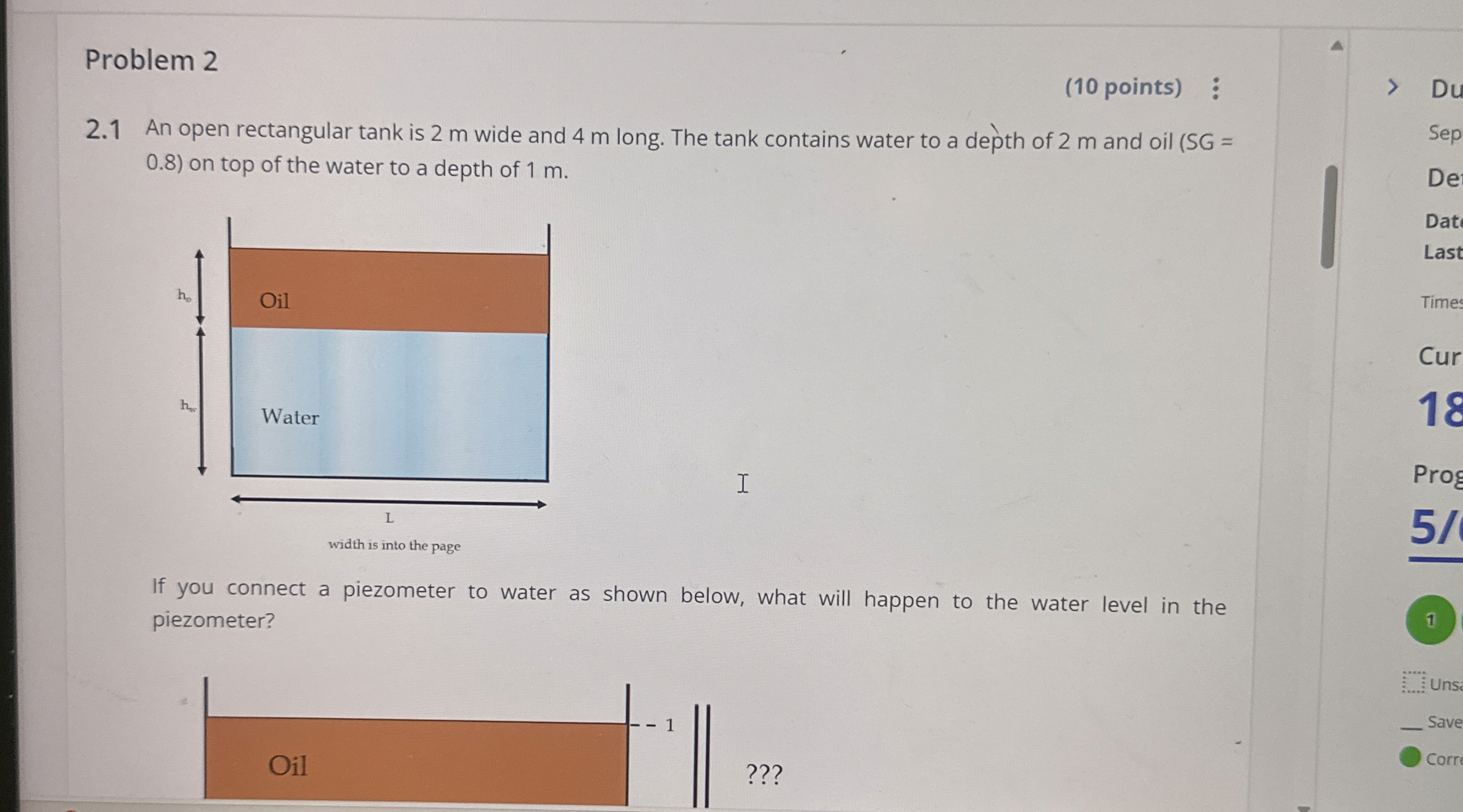 Problem 2 2 . 1 An open rectangular tank is 2 m