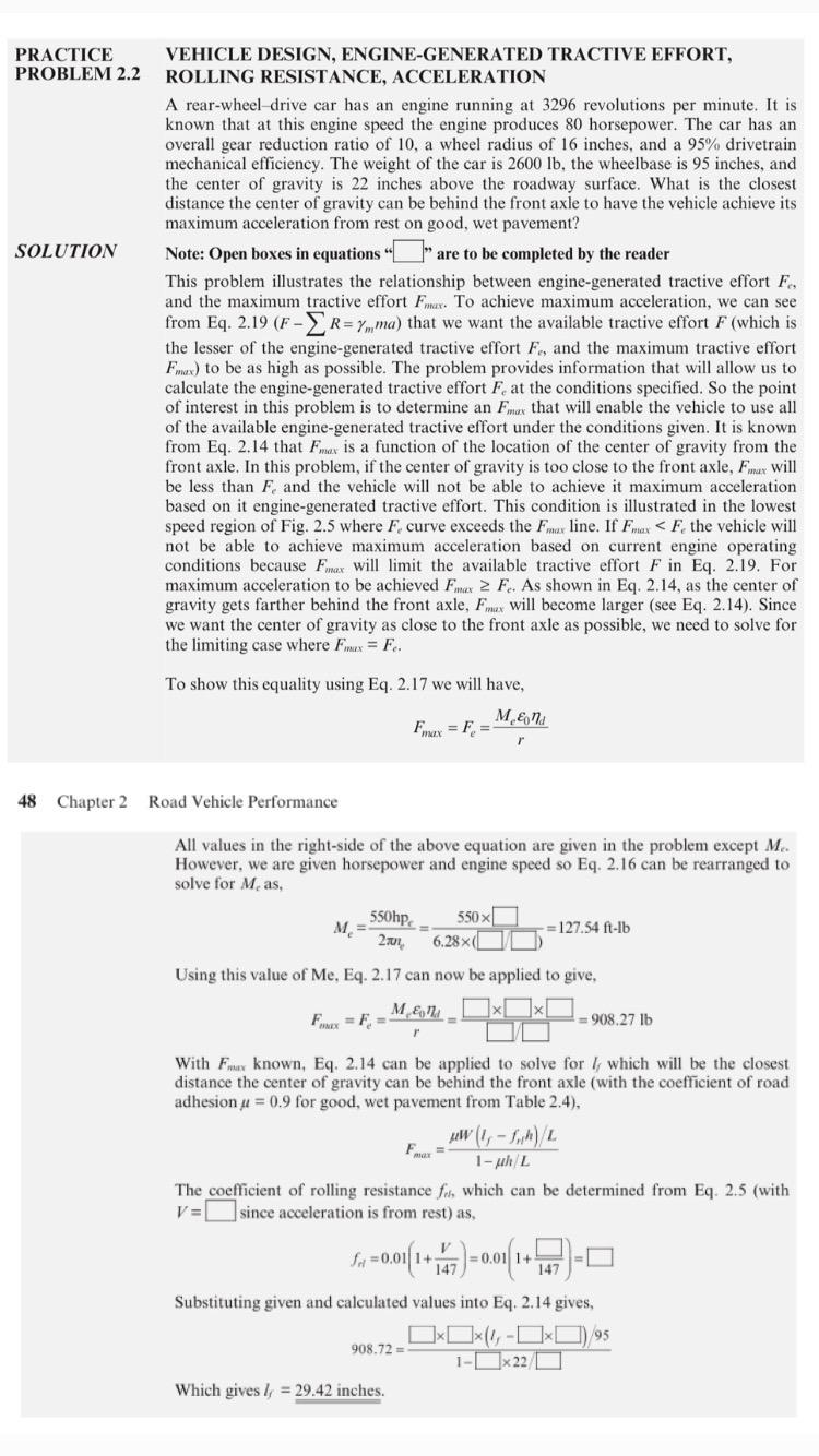 PRACTICE PROBLEM 2 . 2 SOLUTION VEHICLE DESIGN,