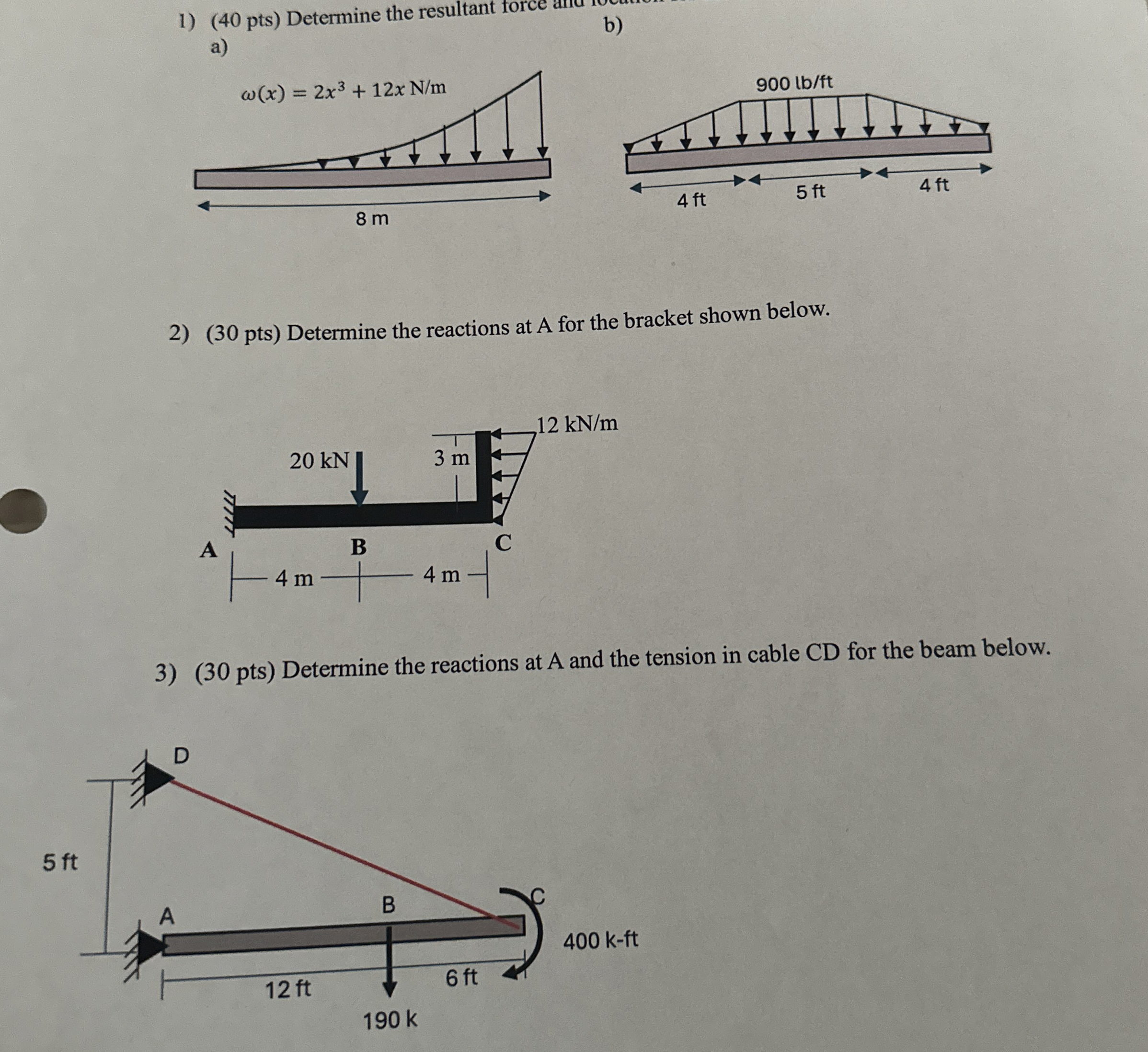 ( 4 0 pts ) Determine the resultant force b ) pts