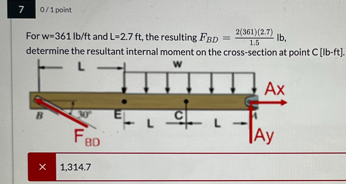 For w = 3 6 1 l b f t and L = 2 . 7 f t , the
