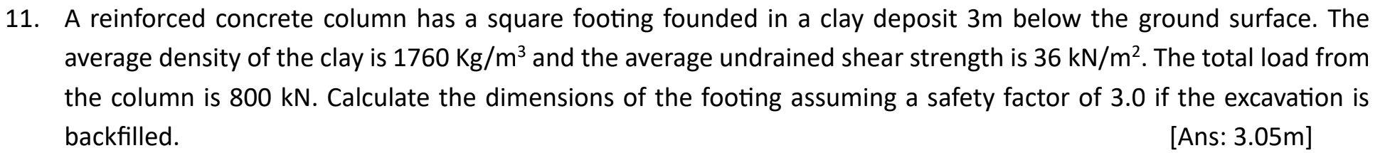 A reinforced concrete column has a square footing