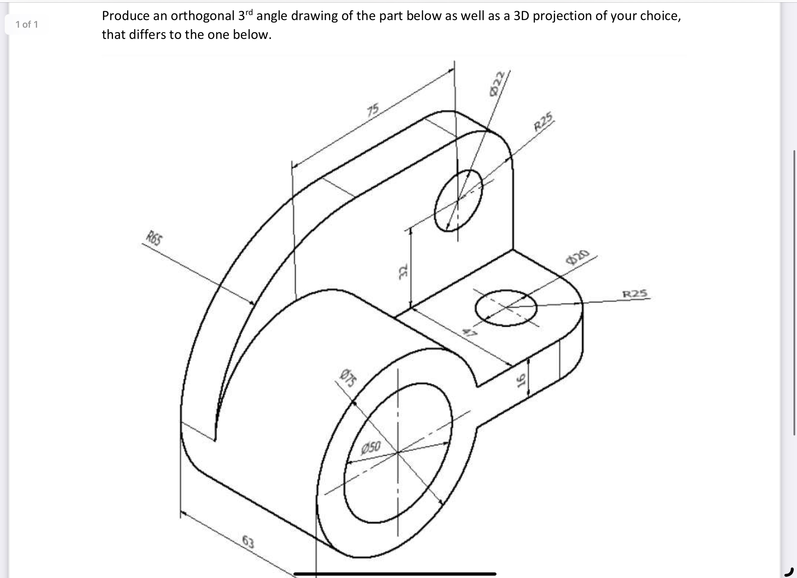 Produce an orthogonal 3 r d angle drawing of the