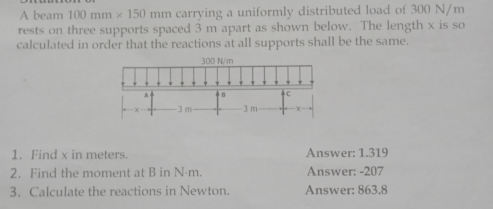 A beam 1 0 0 m m 1 5 0 m m carrying a uniformly