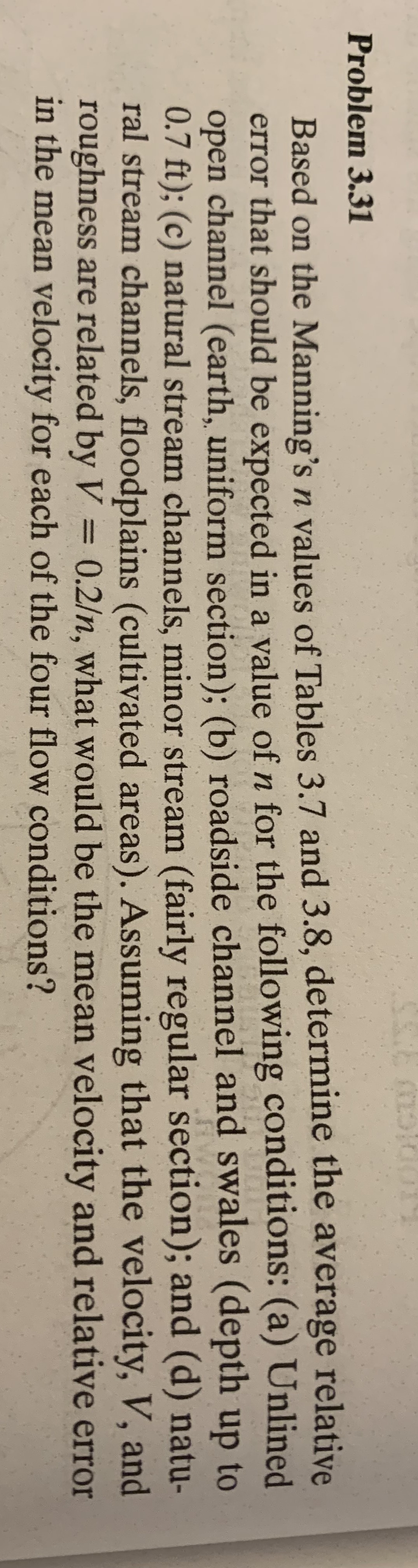 Problem 3 . 3 1 Based on the Manning's n values