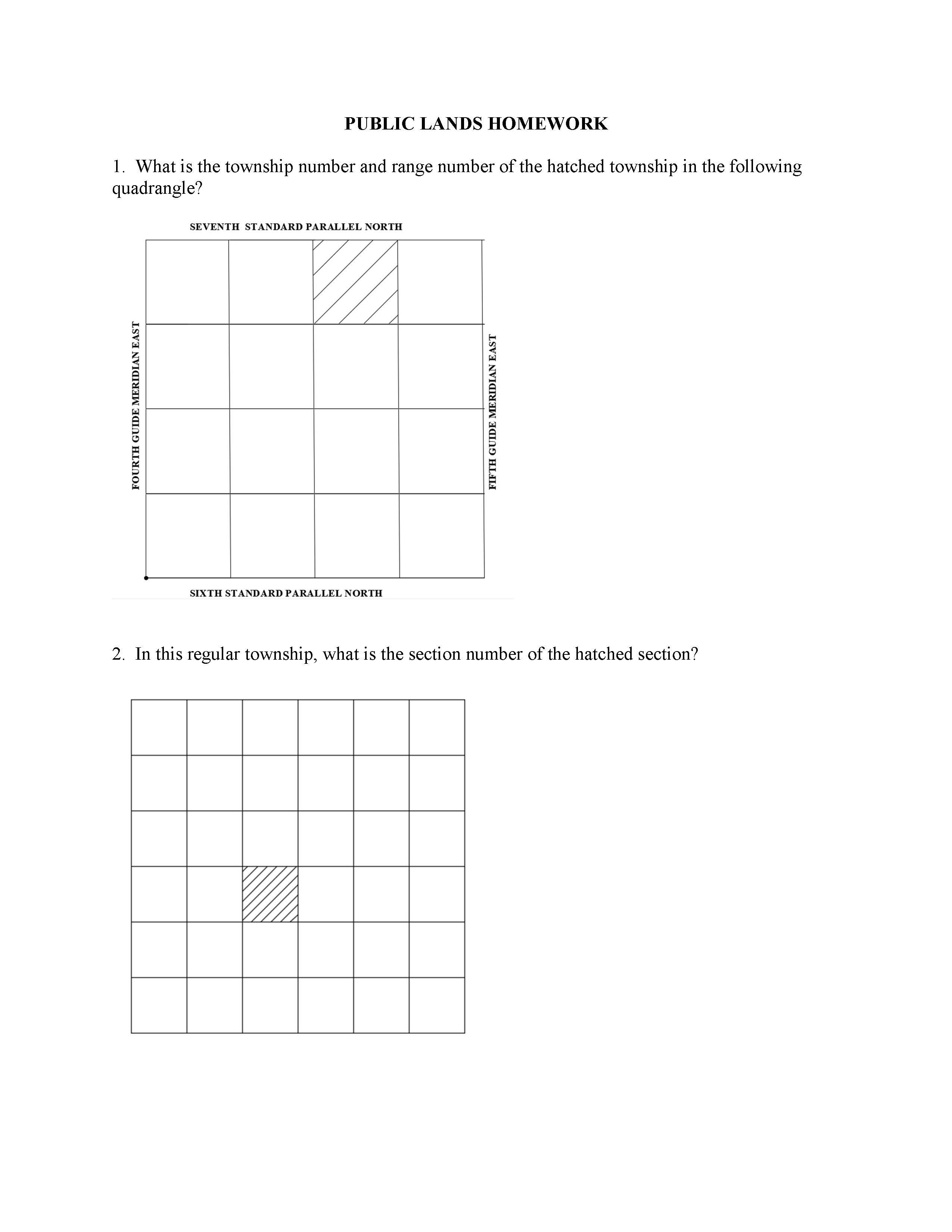 PUBLIC LANDS HOMEWORK What is the township number