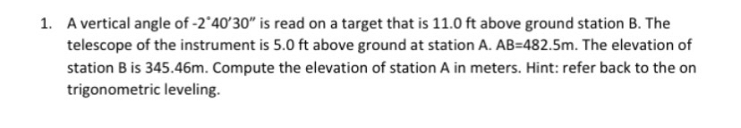 A vertical angle of - 2 4 0 ' 3 0 ' ' is read on