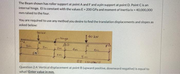 Find the vertical displacement at B in mm